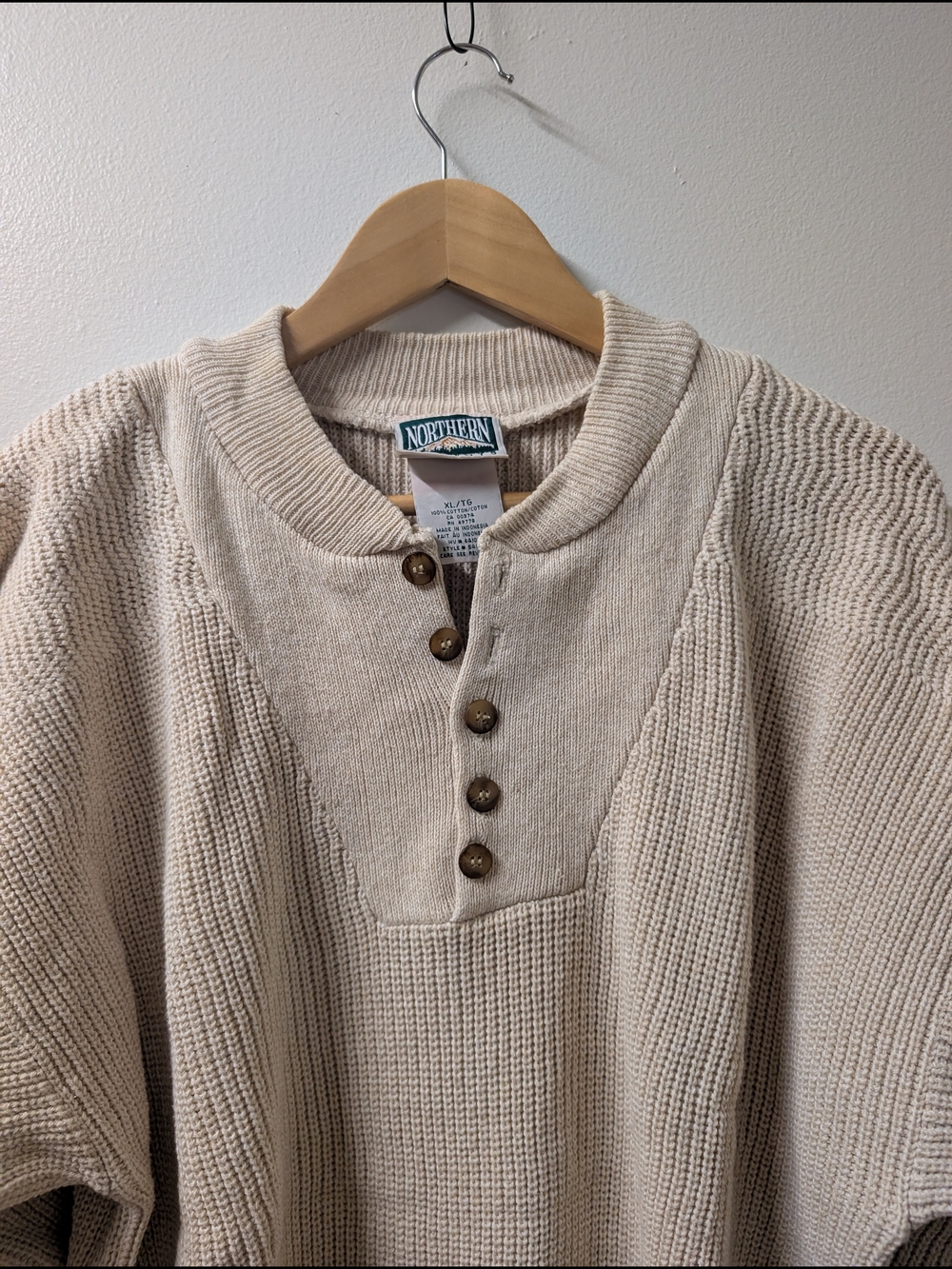 Northern Elements Men’s Cream Henley Knit Sweater XL